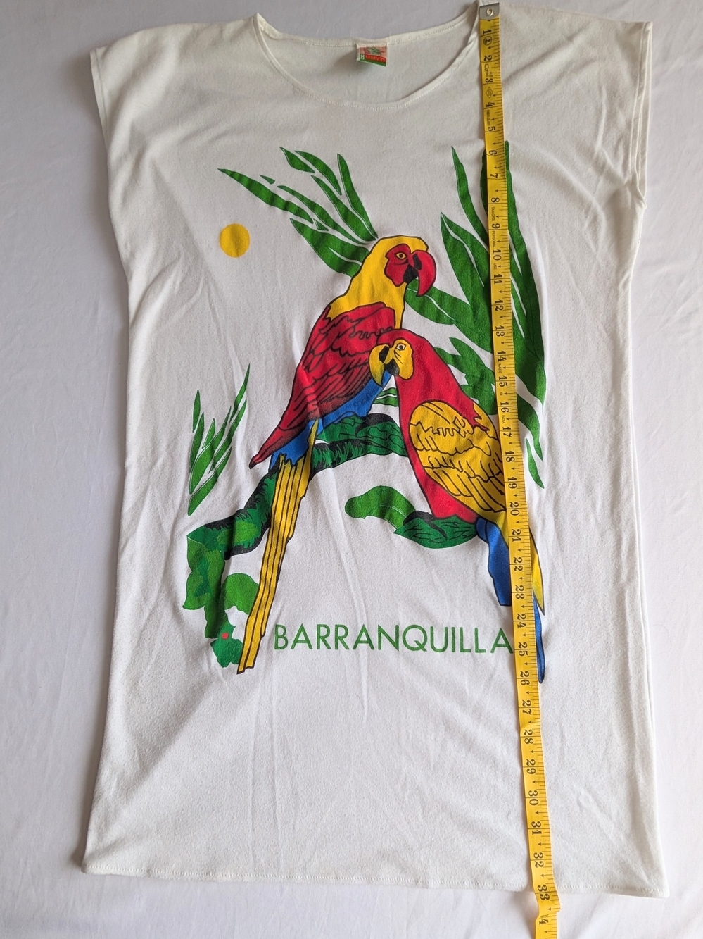Vintage White Parrot Graphic Mini Shirt Dress with 'Barranquilla' Print - Picture 7 of 8